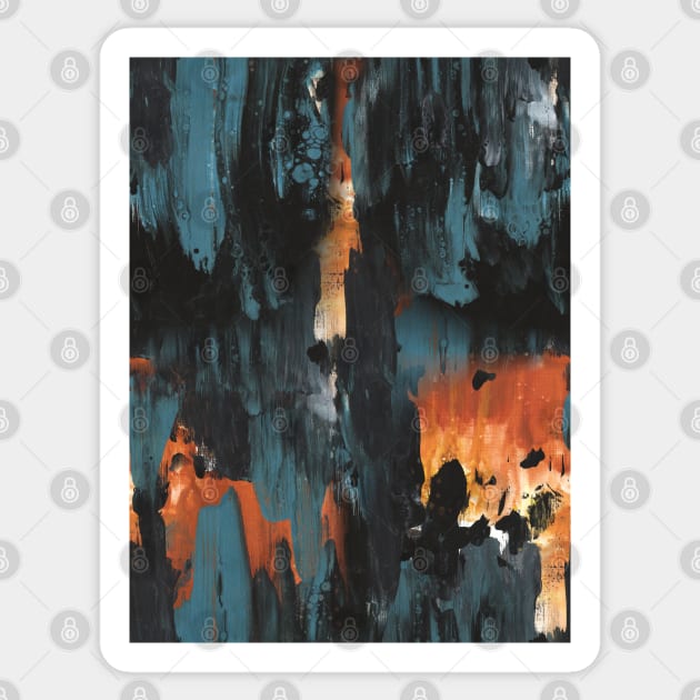 New dawn rusty orange - fluid painting pouring image in teal, black and orange Sticker by nobelbunt